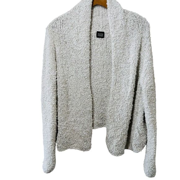 EILEEN FISHER Textured Cotton open front cardigan nubby knit shawl Casual SZ L - Picture 2 of 7